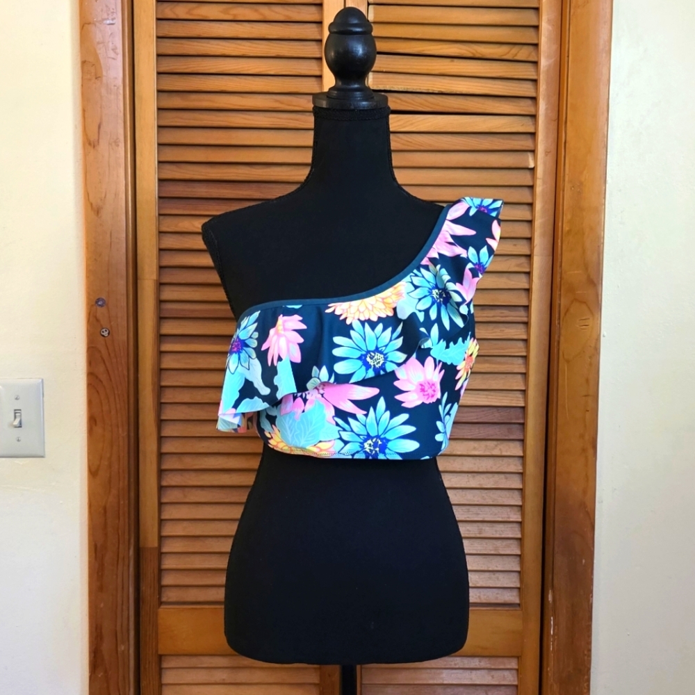 NWOT Old Navy Womens Floral One-Shoulder Swim Top Size XL